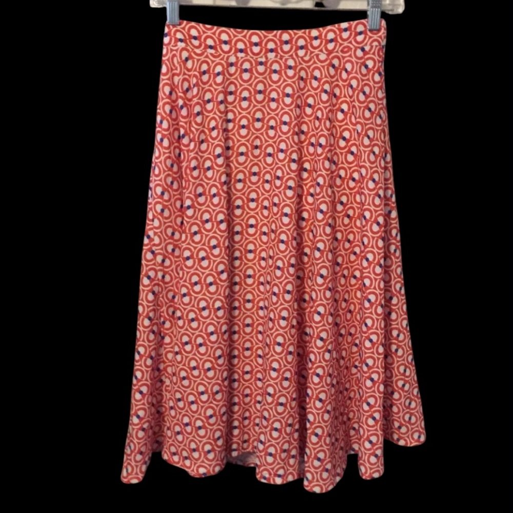 Gibson Latimer Women’s A Line Orange Blue & White Pattern Midi Skirt Sz M